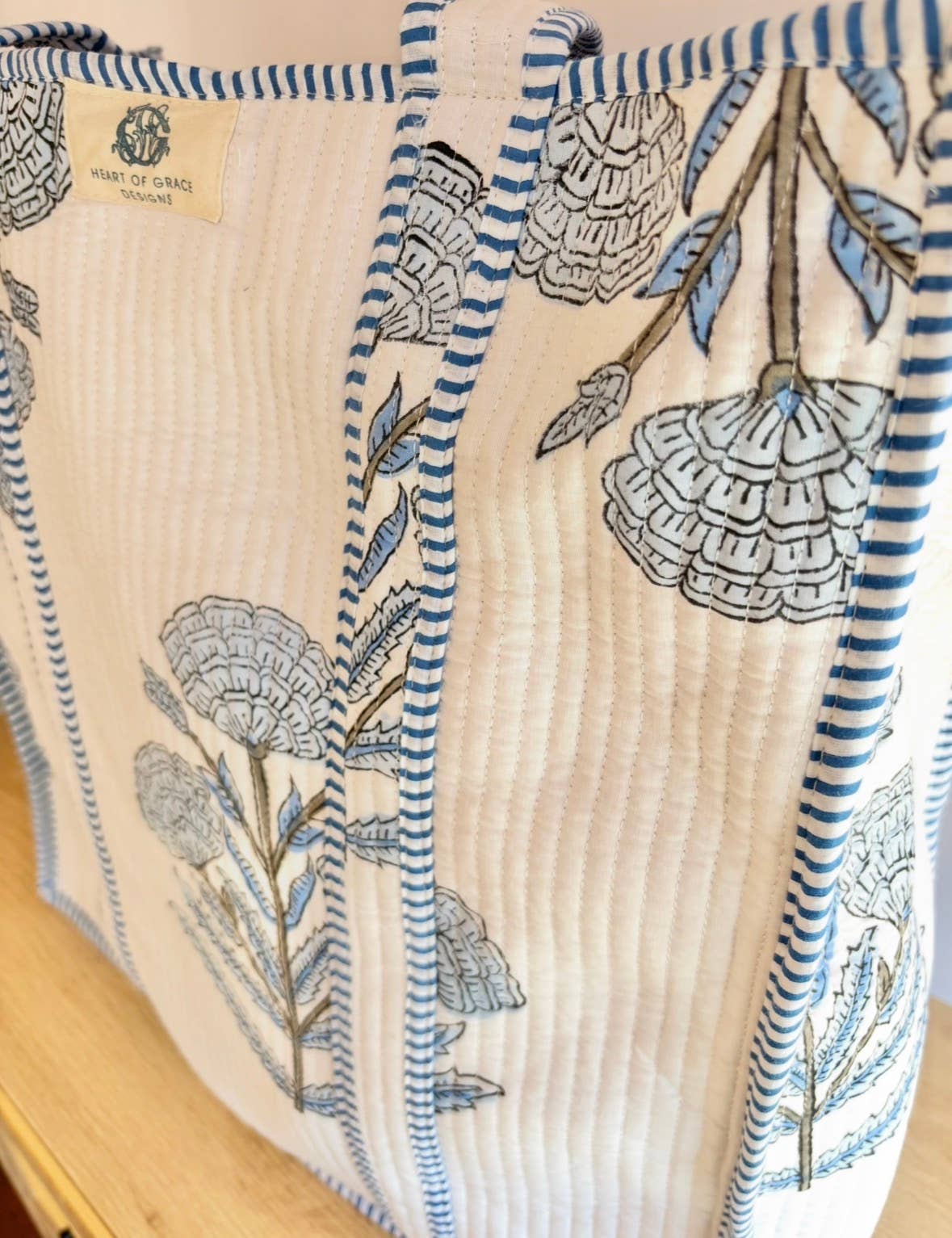 Blue Heron | Large Quilted Ruffle Tote Bag