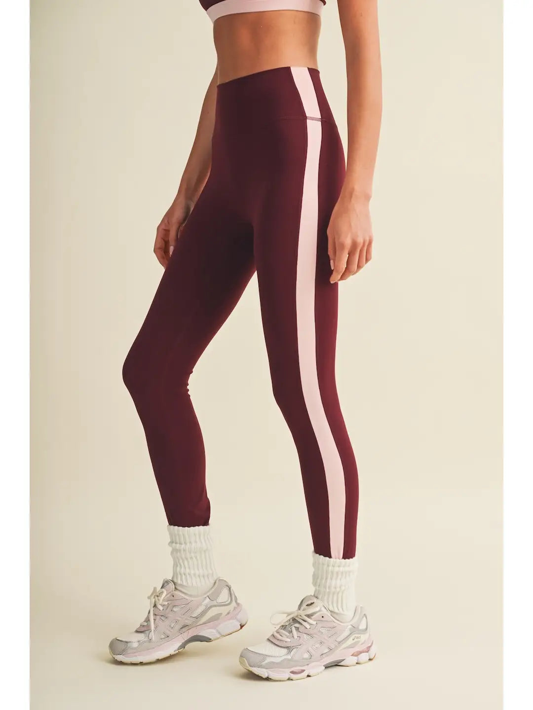 Burgundy Color Block Leggings