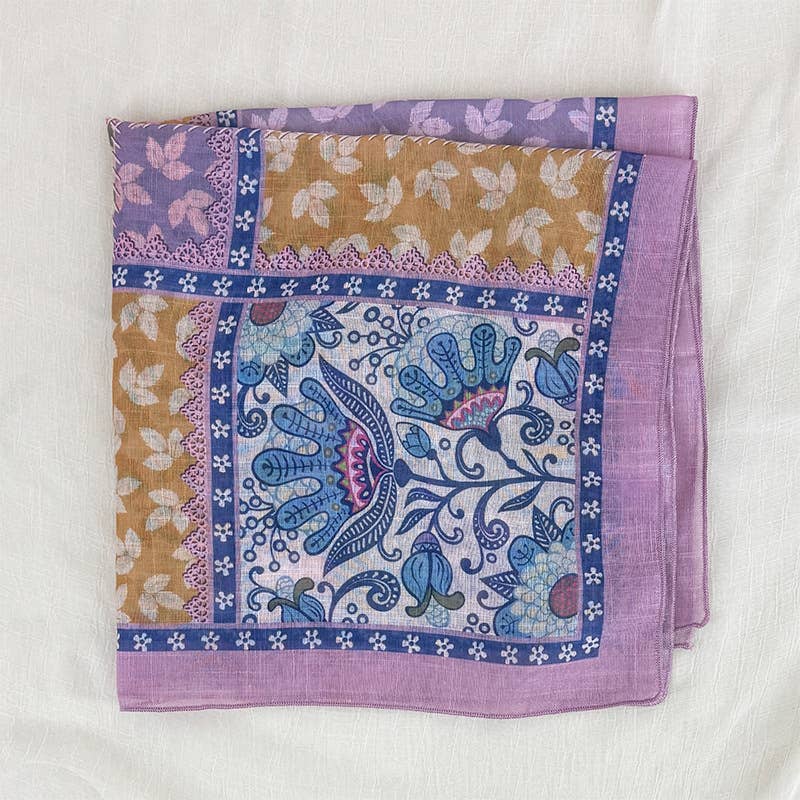 Eden botanical & Floral print Bandana Square Scarf: Pink