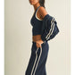 Side Stripe Cropped Zip Up Hoodie in Navy & Yellow