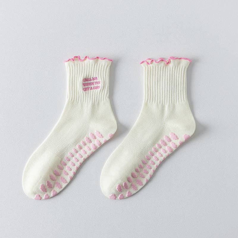 Pink Striped Ruffled Grip Socks