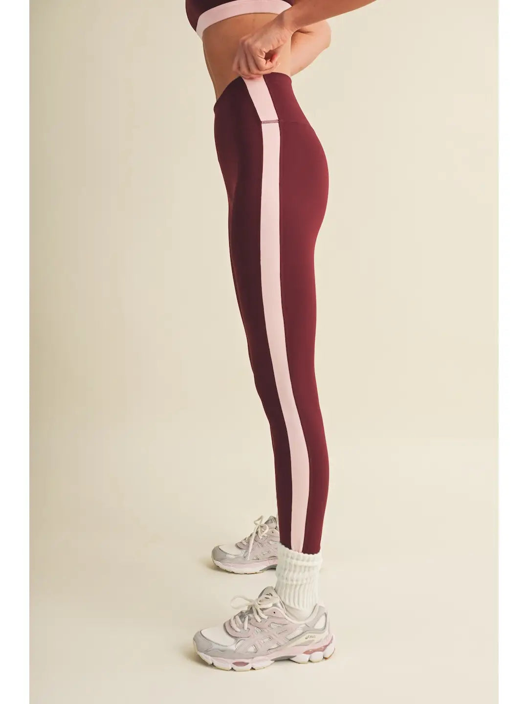 Burgundy Color Block Leggings