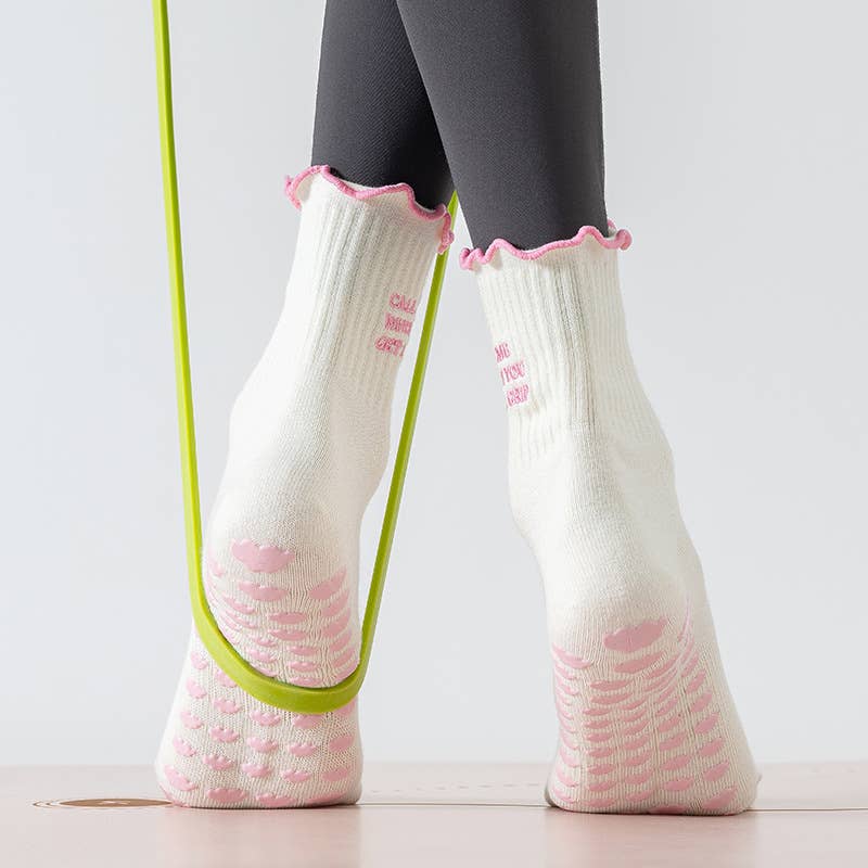Pink Striped Ruffled Grip Socks