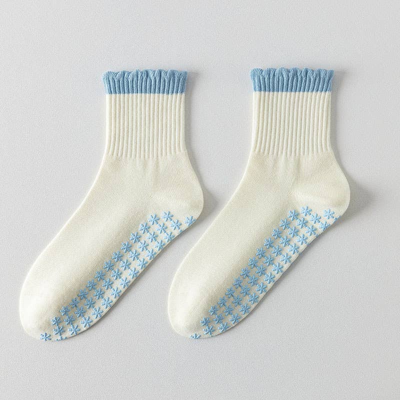 Pink Striped Ruffled Grip Socks