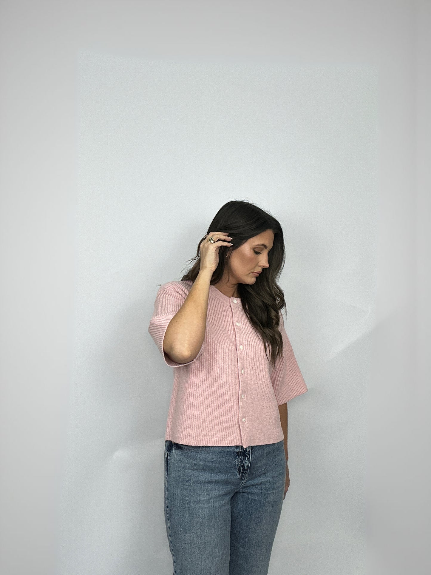 Blush Ribbed Button Cardigan