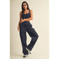 Relaxed Nylon Pants with Elastic Waist in Navy