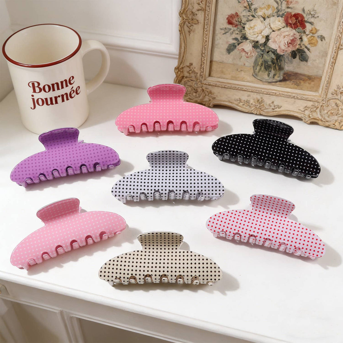 Large Polka Dot Acrylic Hair Claw Clips