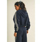Side Stripe Cropped Zip Up Hoodie in Navy & Yellow