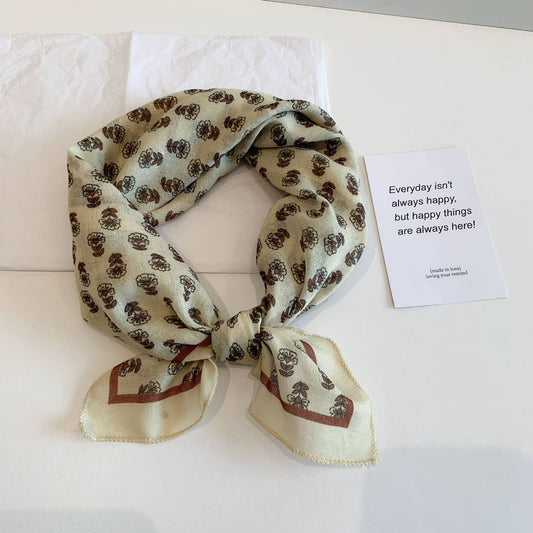 Bohemia Tropical Floral botanical square scarf bandana: Cream