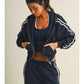 Side Stripe Cropped Zip Up Hoodie in Navy & Yellow