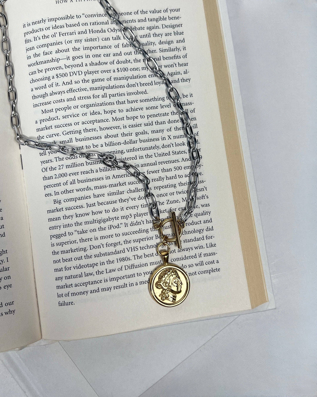 Two Tone Coin Necklace : Hypoallergenic and Water Resistant