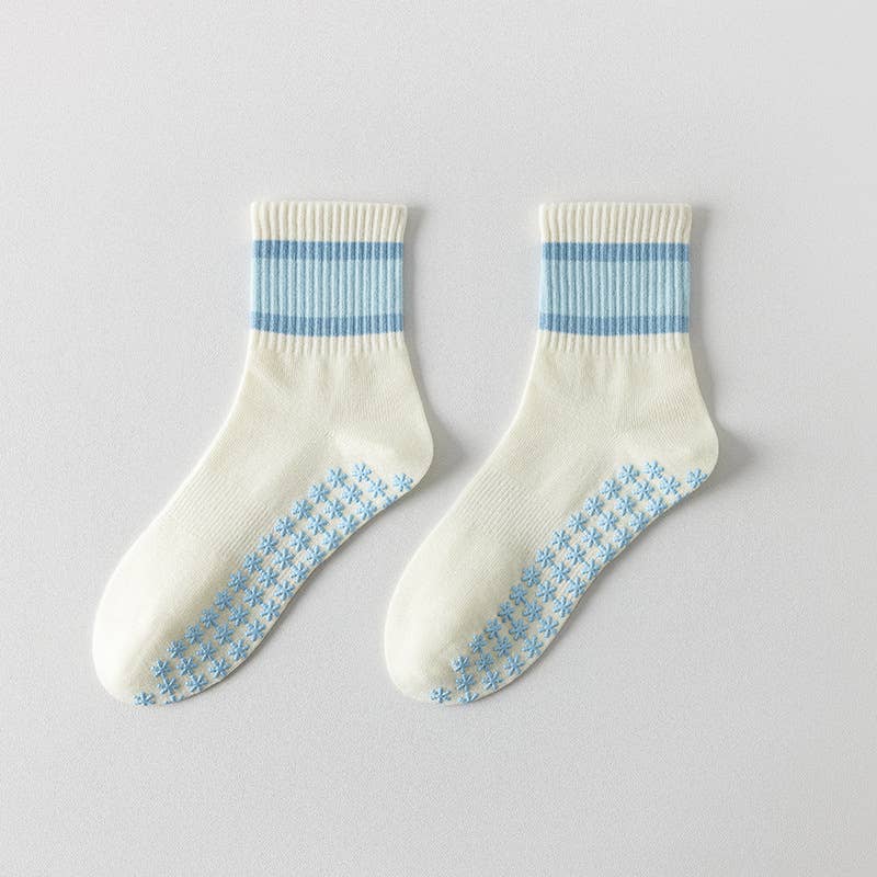 Pink Striped Ruffled Grip Socks