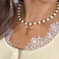 Lolly Beaded Cross Necklace- Pearl
