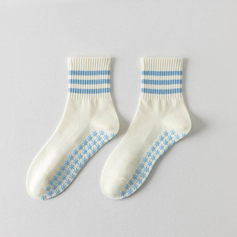 Pink Striped Ruffled Grip Socks