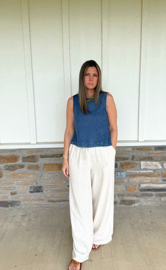 It’s Pouring Dark Chambray Top