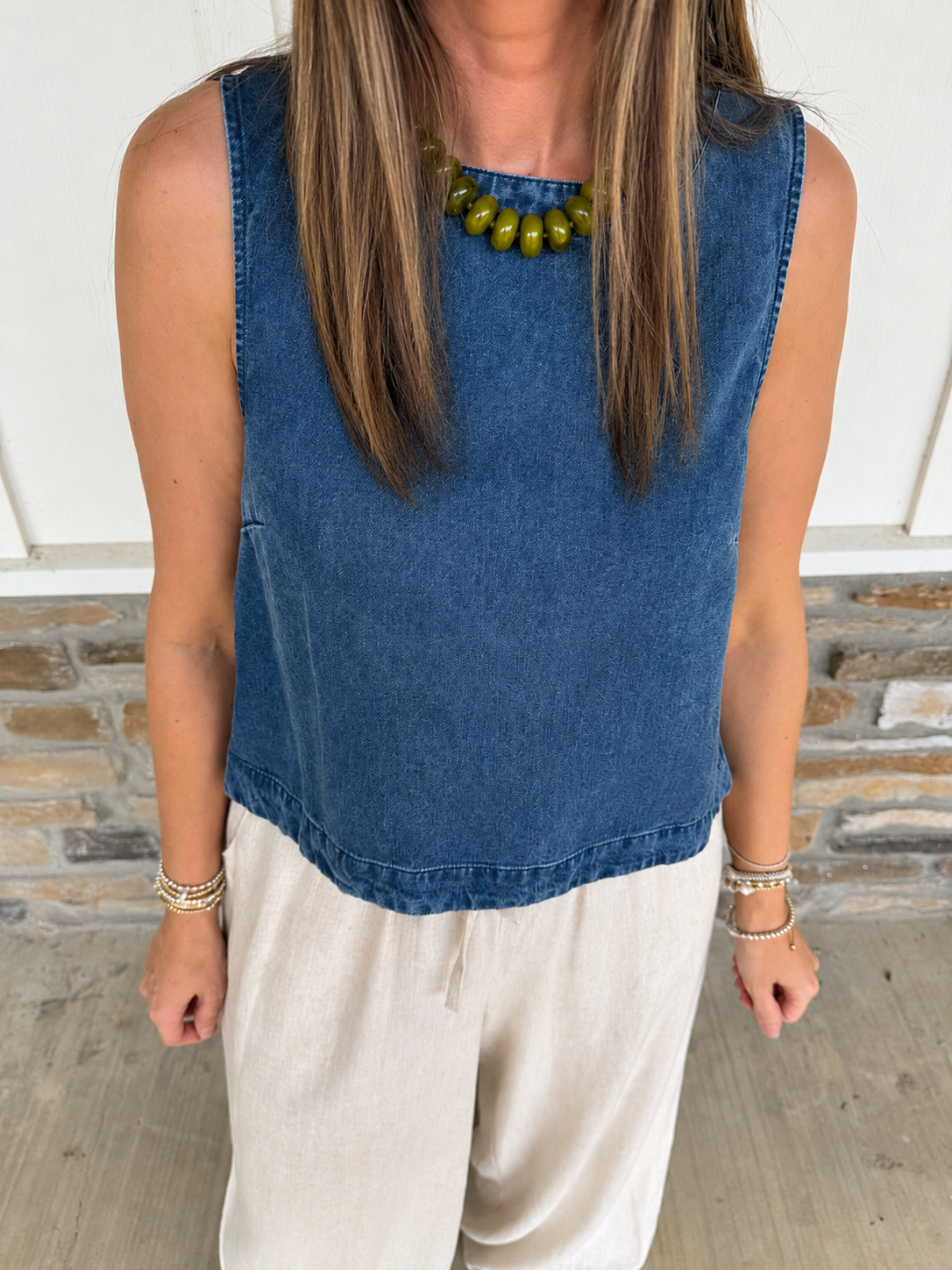 It’s Pouring Dark Chambray Top