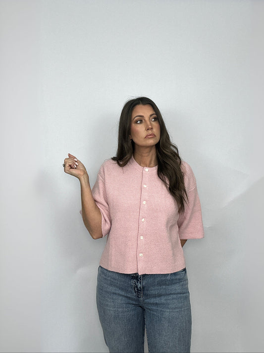 Blush Ribbed Button Cardigan