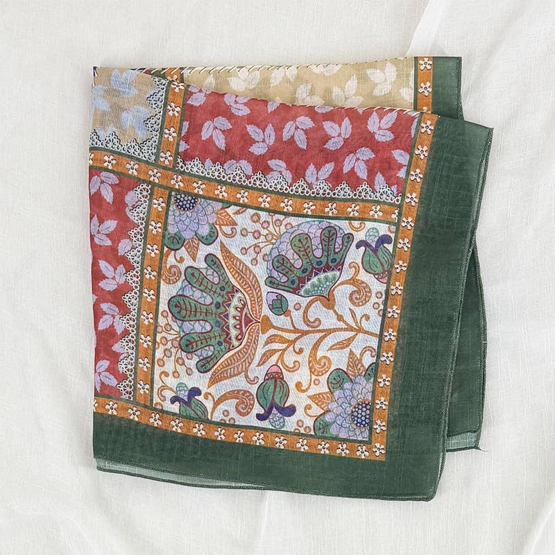 Eden botanical & Floral print Bandana Square Scarf: Pink