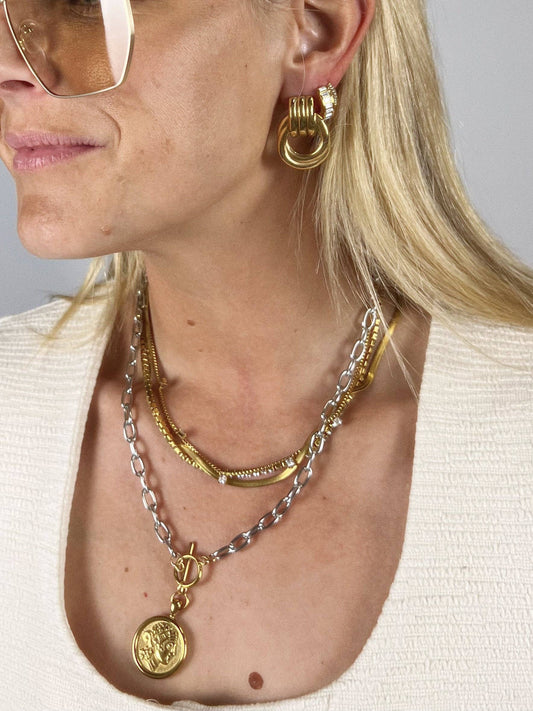 Two Tone Coin Necklace : Hypoallergenic and Water Resistant