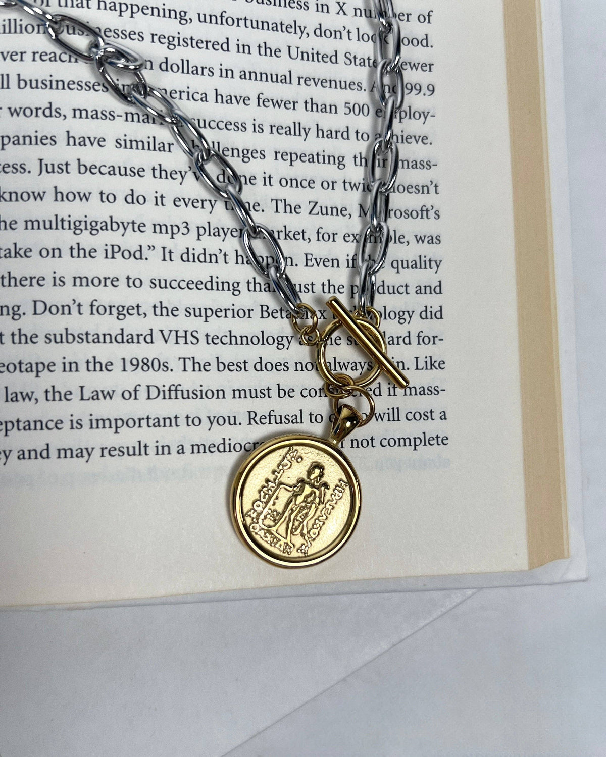 Two Tone Coin Necklace : Hypoallergenic and Water Resistant