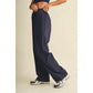 Relaxed Nylon Pants with Elastic Waist in Navy