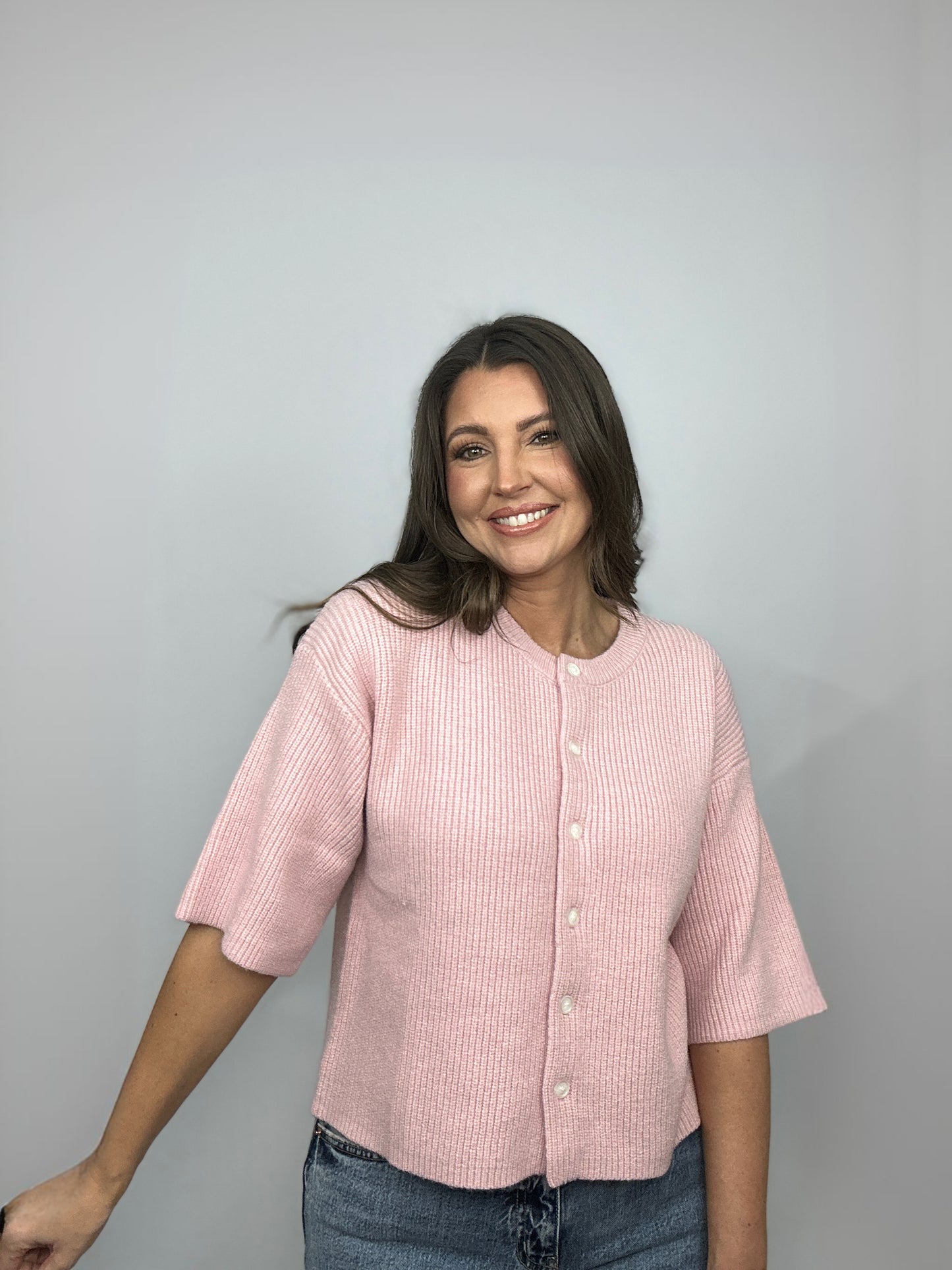 Blush Ribbed Button Cardigan
