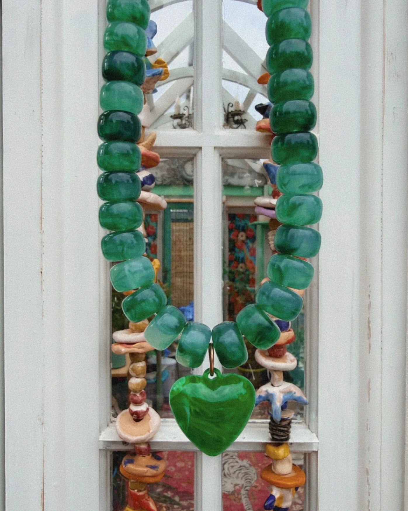 Jackie Beaded Heart Necklace- Green