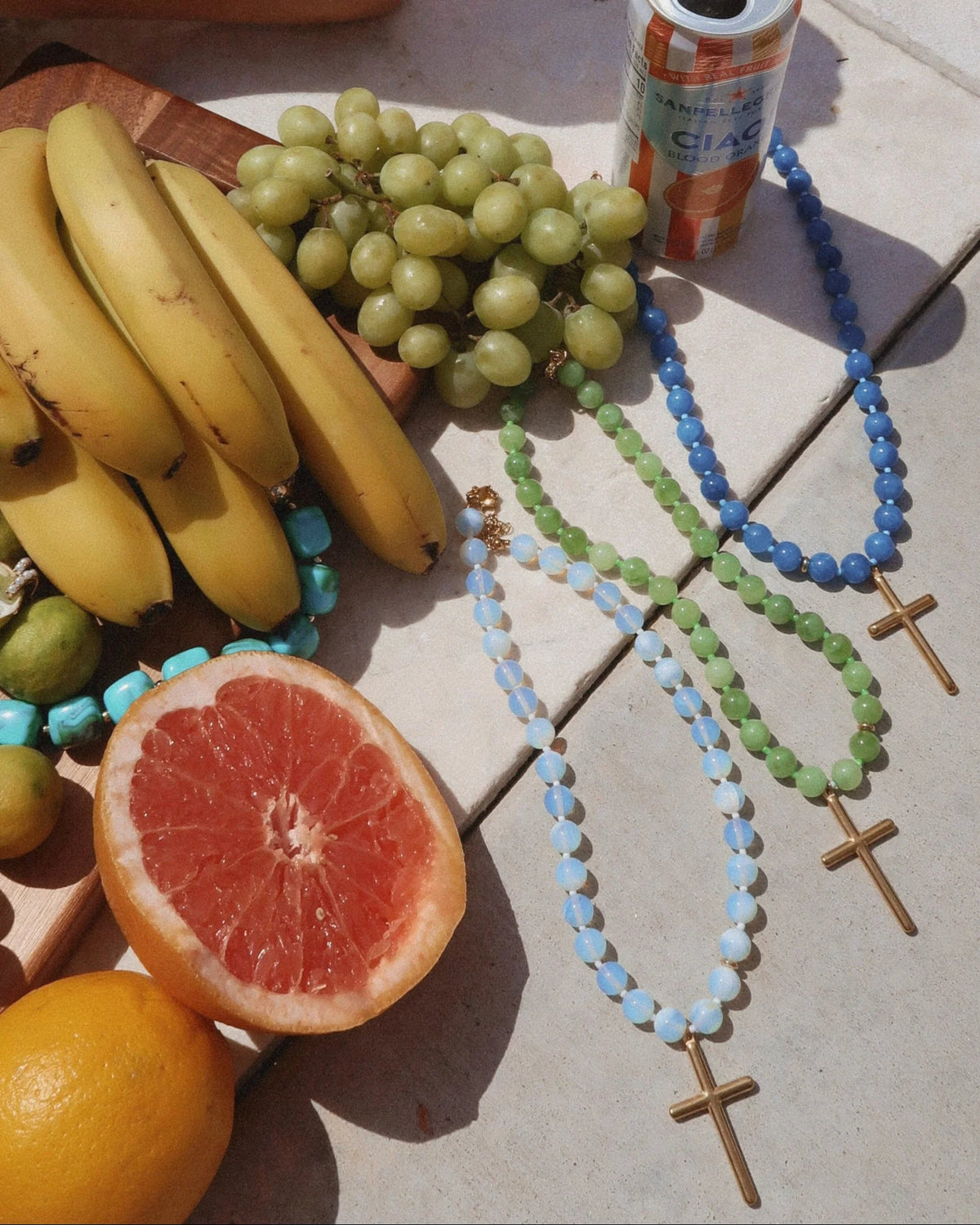 Conley Beaded Cross Necklace- Blue