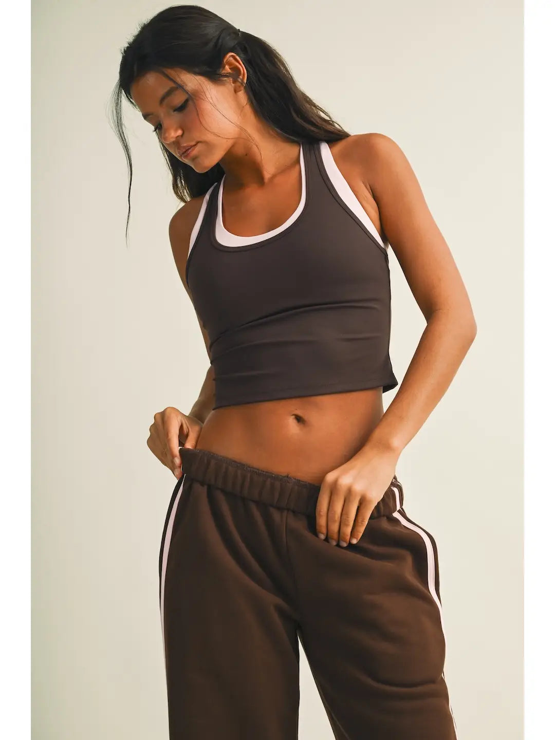 Double Layered Racerback Tank-Dark Chocolate & Pink