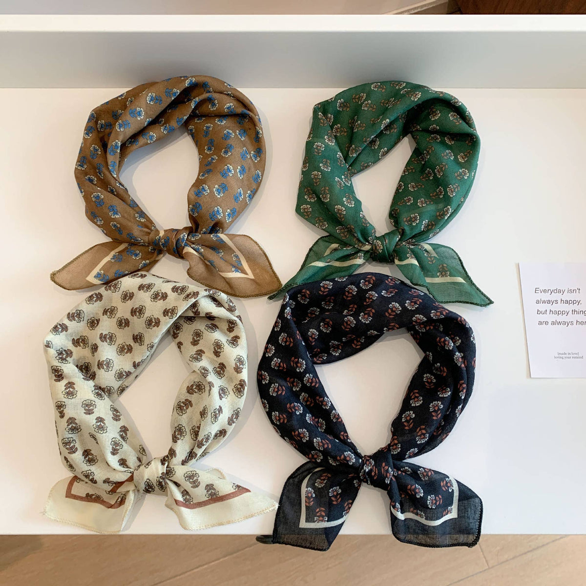 Bohemia Tropical Floral botanical square scarf bandana: Green