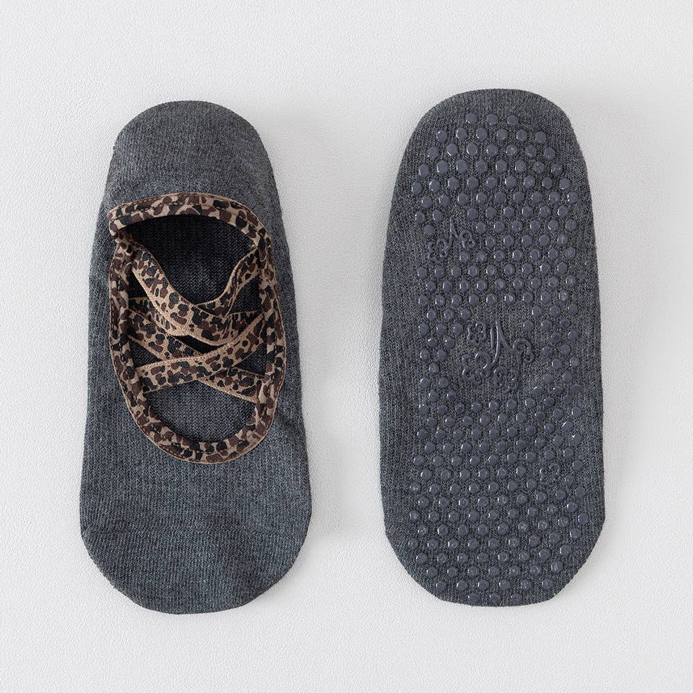 Leopard Print Crisscross Strap Open Back Grip Socks