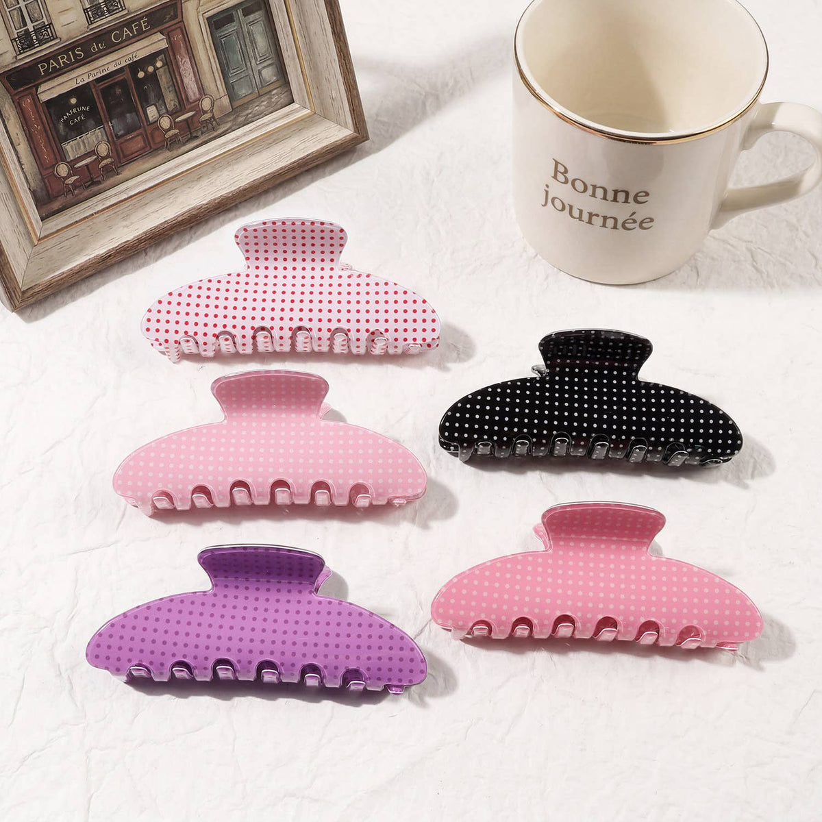 Large Polka Dot Acrylic Hair Claw Clips