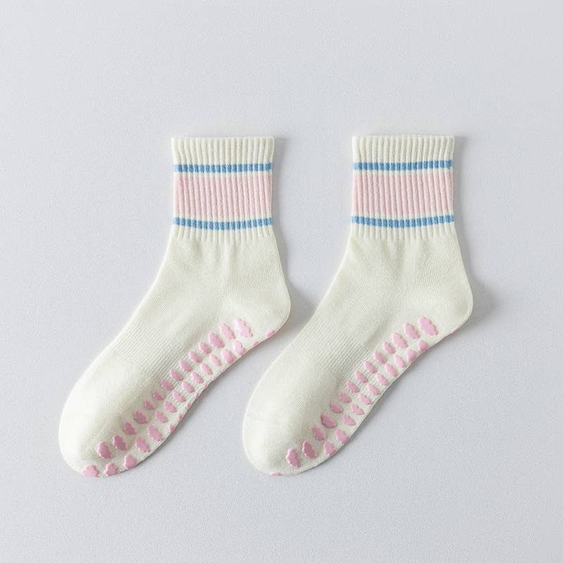 Pink Striped Ruffled Grip Socks