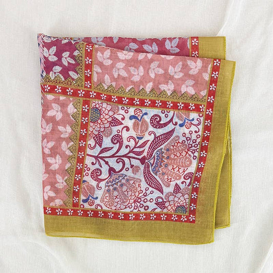 Eden botanical & Floral print Bandana Square Scarf: Pink