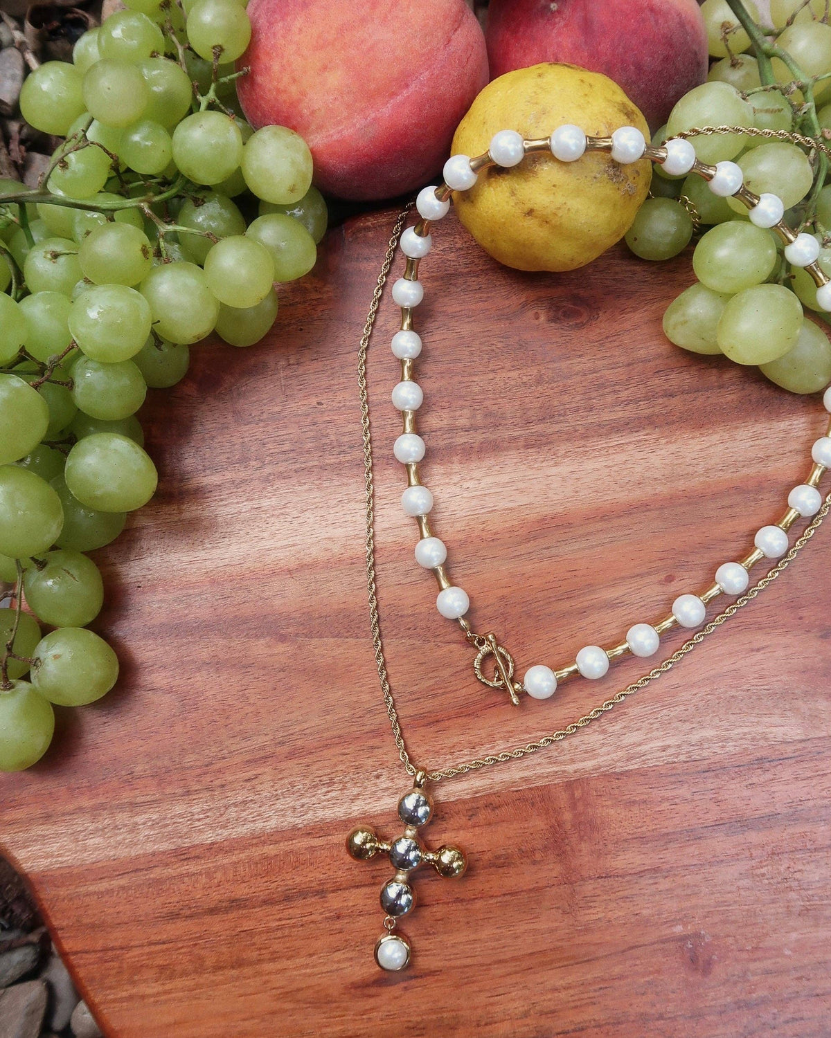 Livi Beaded Necklace : Hypoallergenic and Water Resistant: Pearl