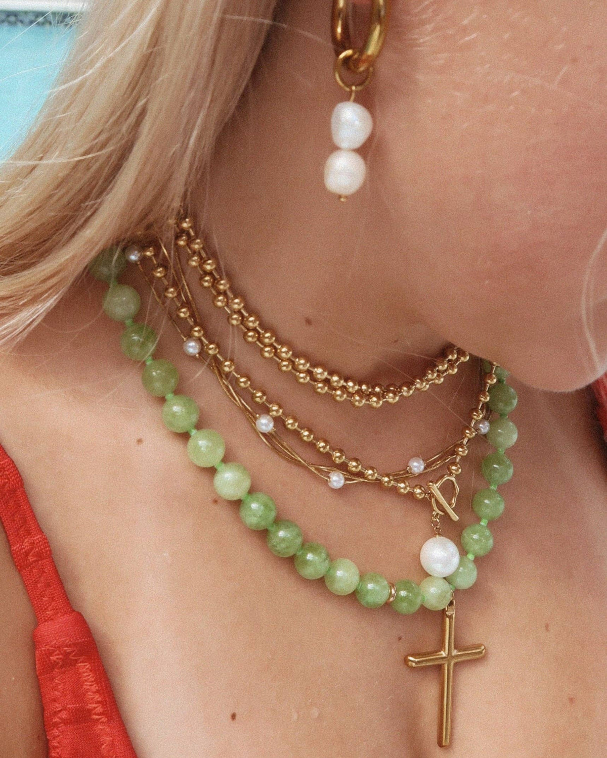 Conley Beaded Cross Necklace : Hypoallergenic and Water Resistant: Brown