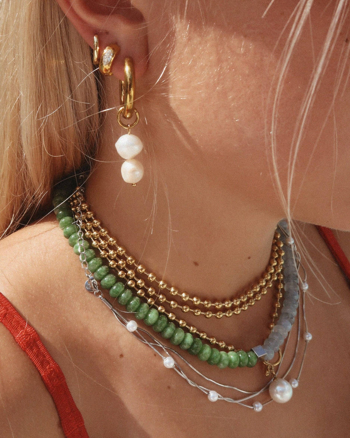 Ivy Pearl Three Layer Necklace  : Hypoallergenic and Water Resistant: Gold