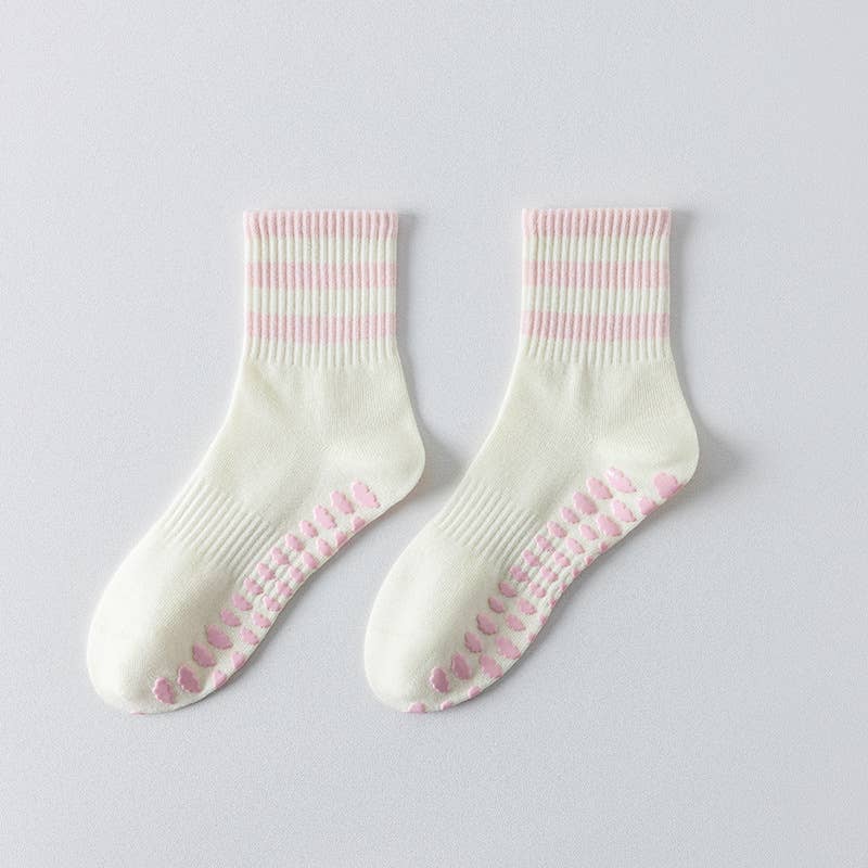 Pink Striped Ruffled Grip Socks