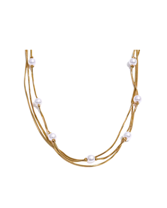 Ivy Pearl Three Layer Necklace  : Hypoallergenic and Water Resistant: Gold