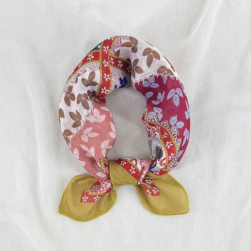 Eden botanical & Floral print Bandana Square Scarf: Pink