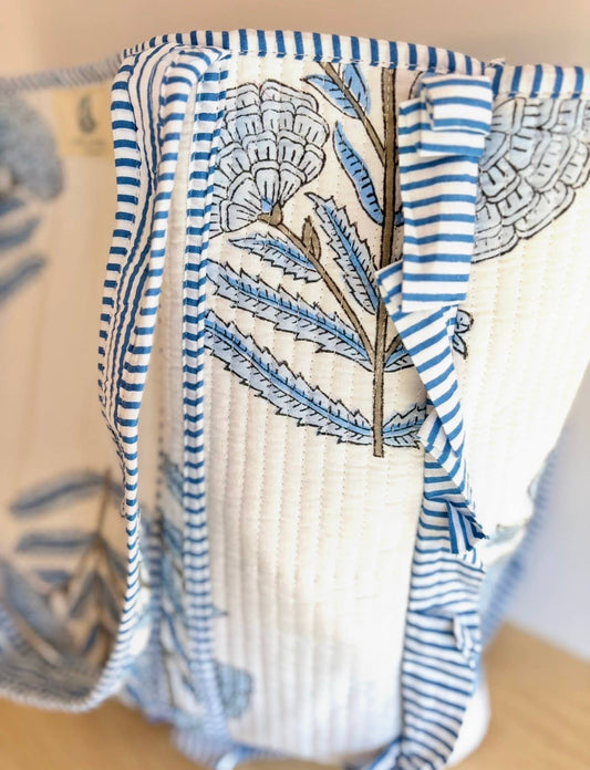 Blue Heron | Large Quilted Ruffle Tote Bag