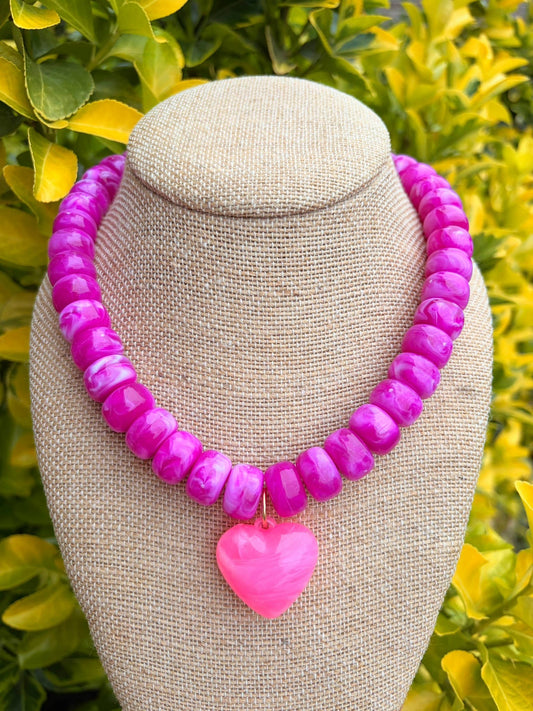 Pink Heart Beaded Necklace