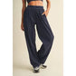 Relaxed Nylon Pants with Elastic Waist in Navy