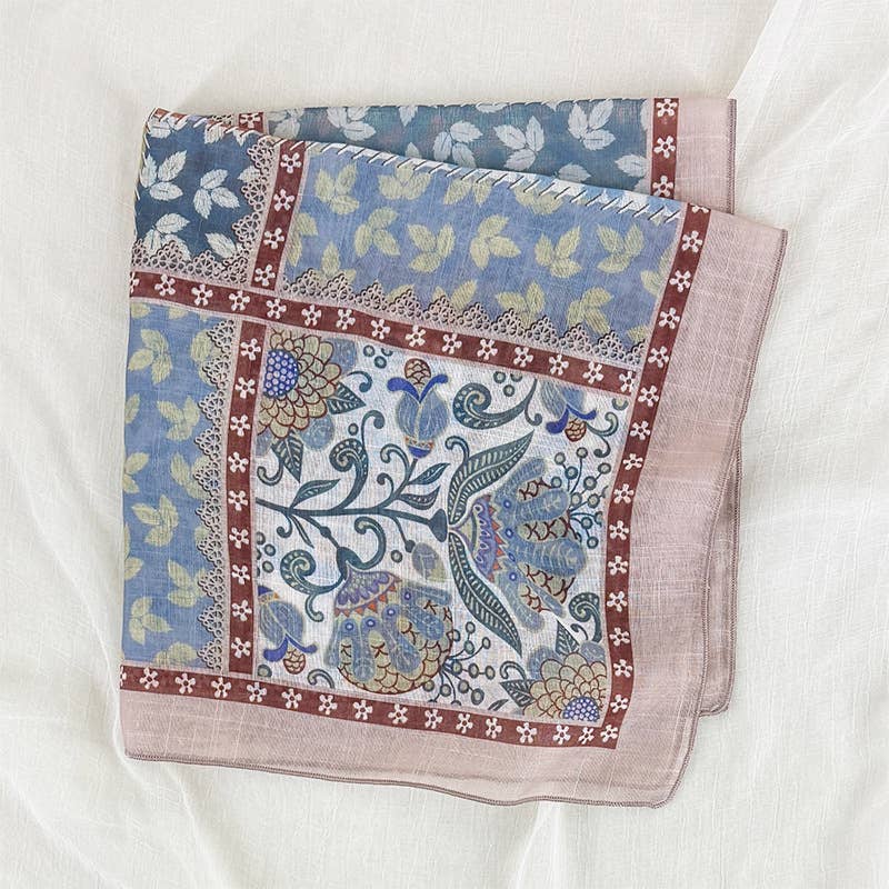 Eden botanical & Floral print Bandana Square Scarf: Pink