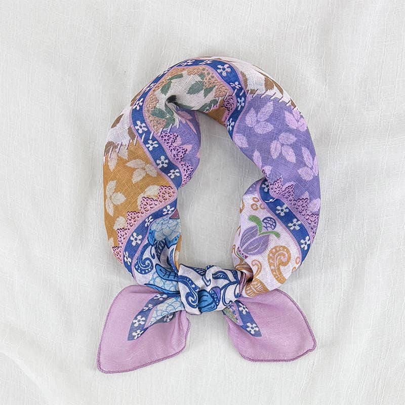 Eden botanical & Floral print Bandana Square Scarf: Pink