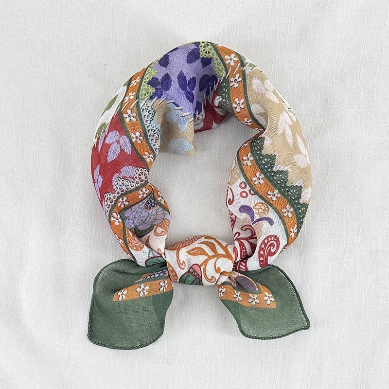 Eden botanical & Floral print Bandana Square Scarf: Pink