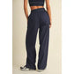 Relaxed Nylon Pants with Elastic Waist in Navy